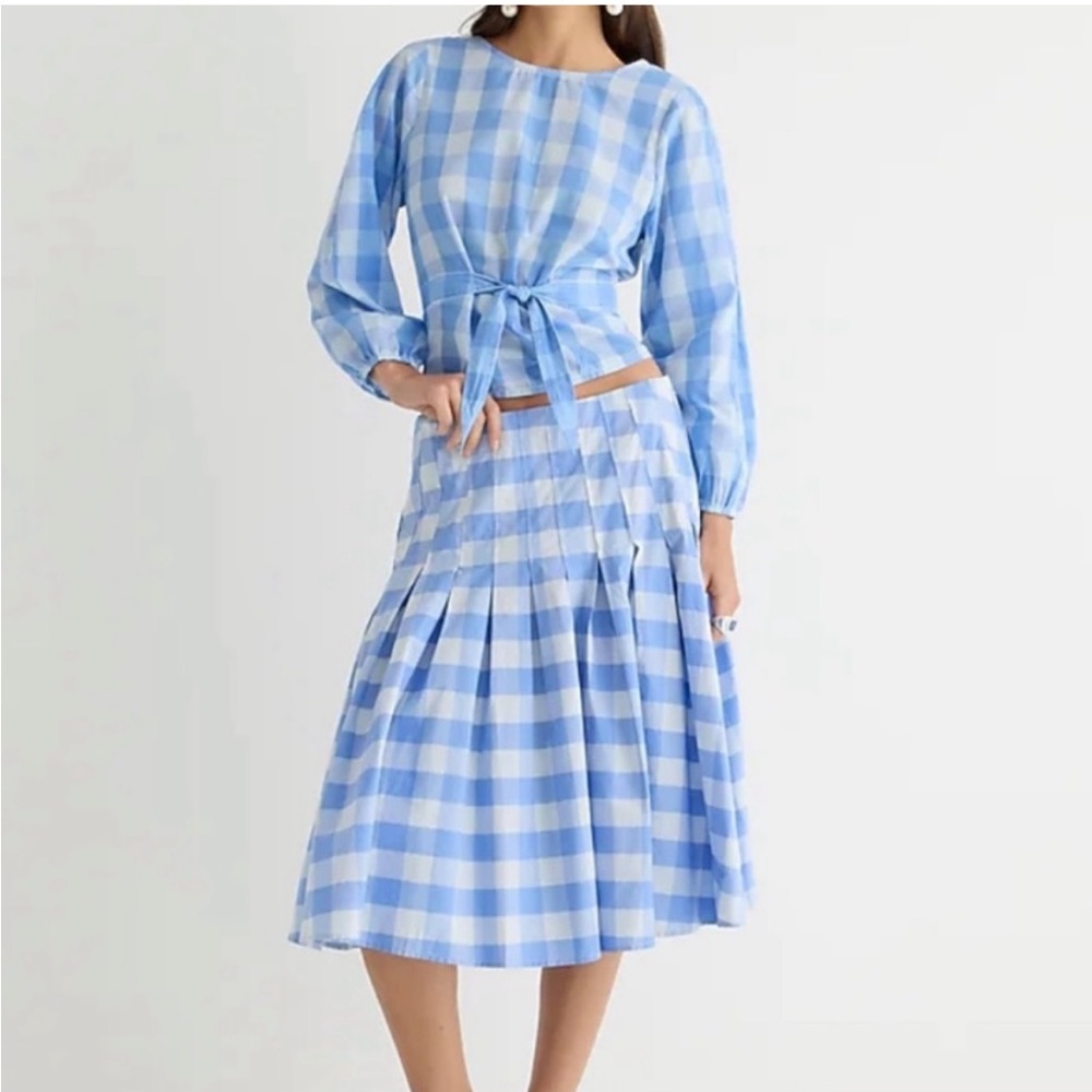 J.Crew Pleated cotton poplin midi skirt in Bristow gingham - Picture 2 of 8